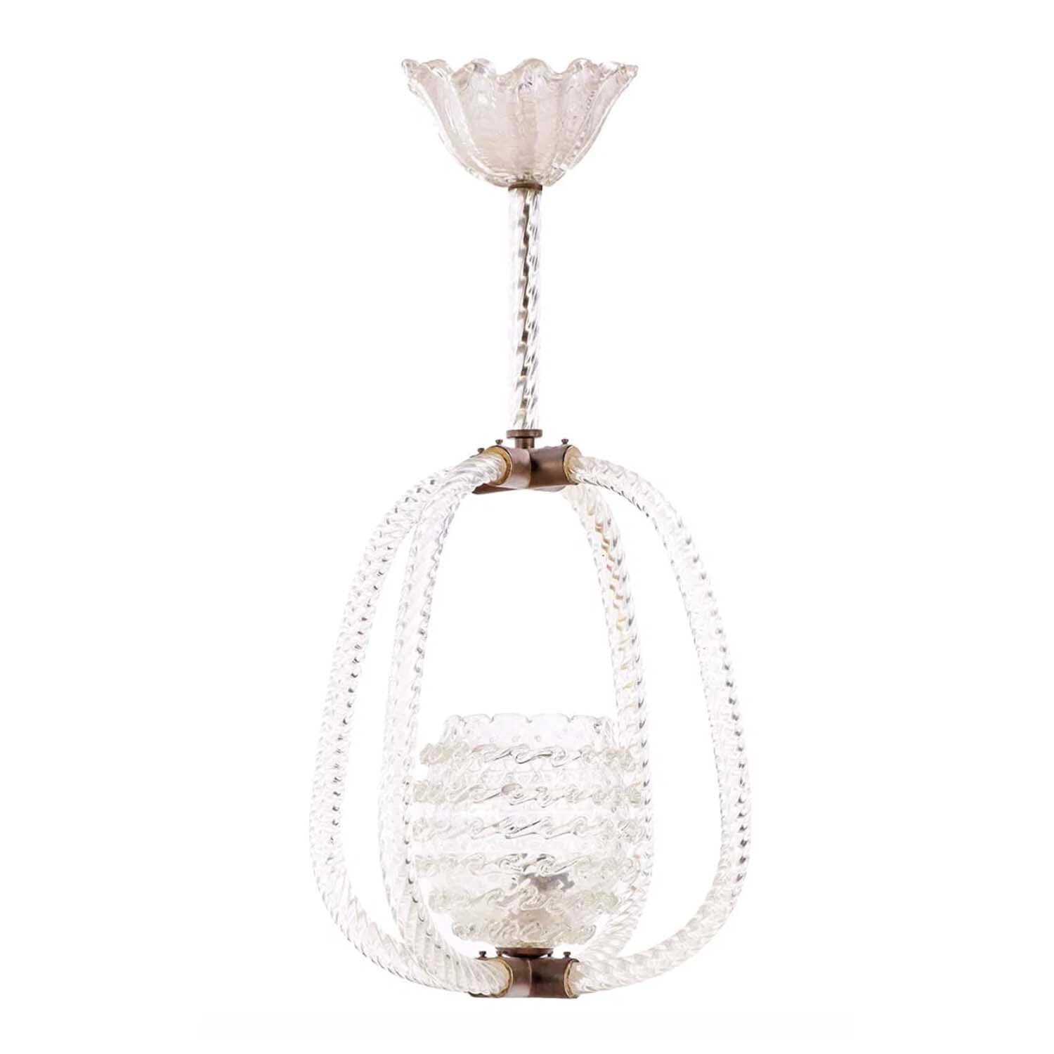 Ercole Barovier Murano Glass Art Deco Pendant Chandelier (c. 1940–1950)