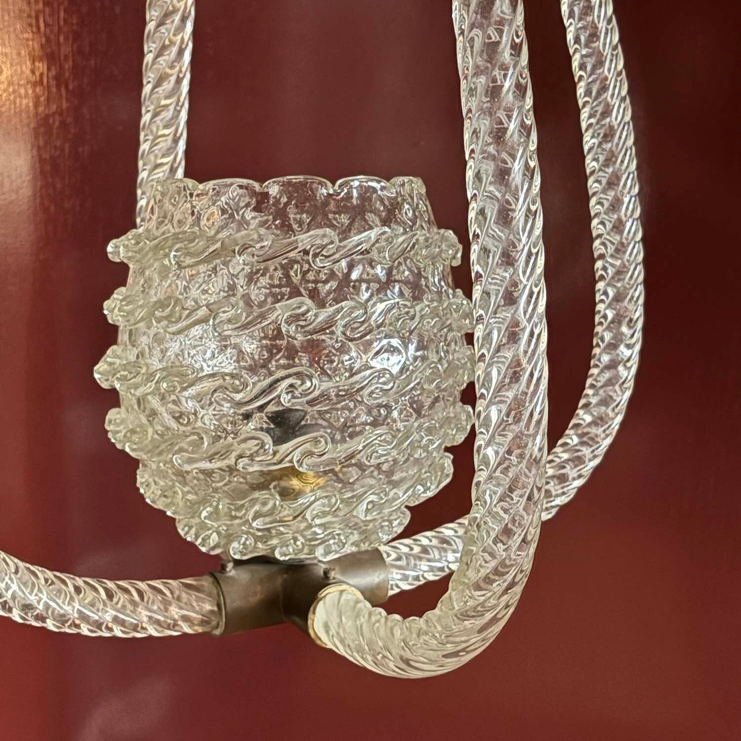 Ercole Barovier Murano Glass Art Deco Pendant Chandelier (c. 1940–1950)