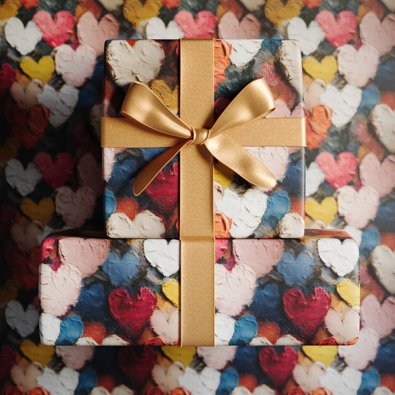 Lemieux et Cie Painterly Hearts luxury wrapping paper celebrating visible brushstrokes and organic texture. Inspired by Romantic-era and folk painting traditions