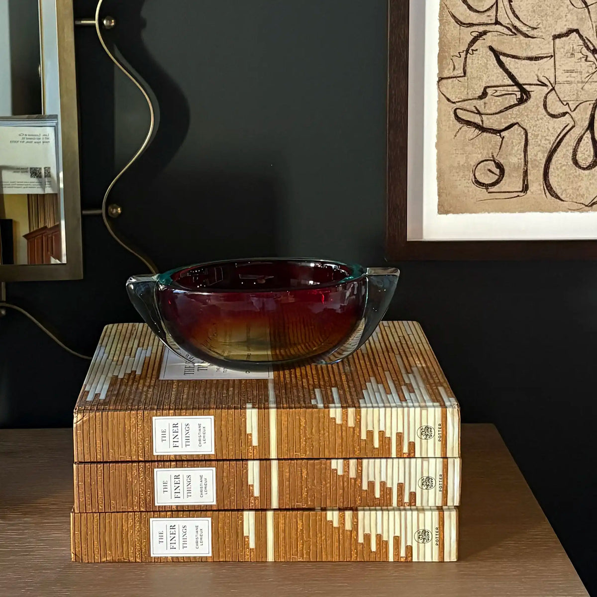 Vintage Murano Sommerso Red & Amber Glass Bowl