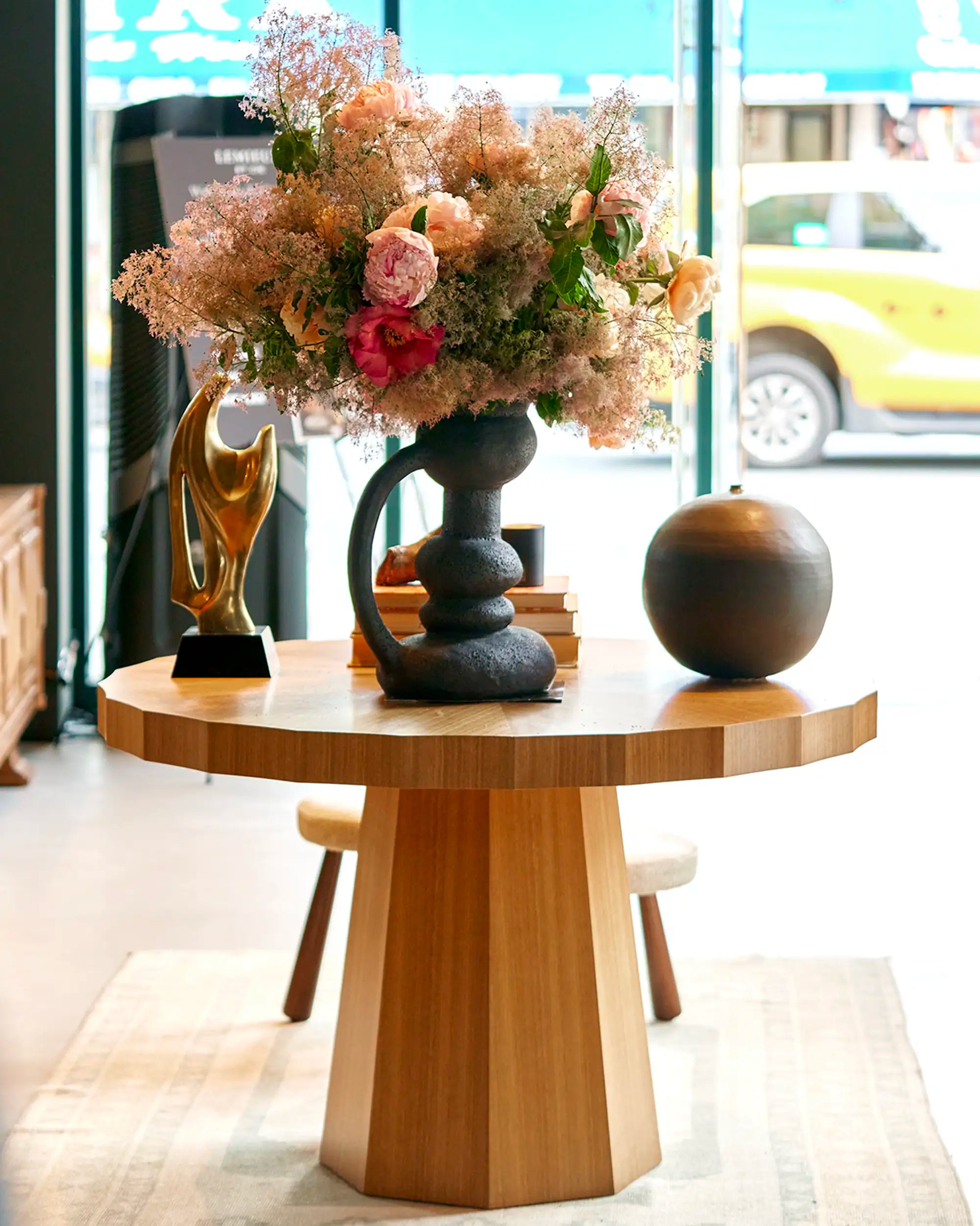 Vintage Artist-made Large Round Ceramic Vase, Matte Black (c. 1990's)