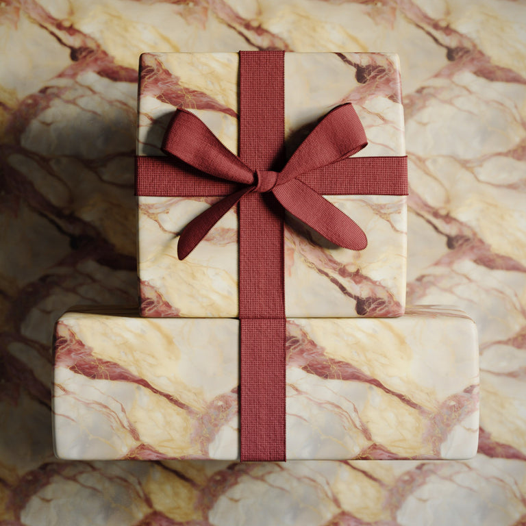 Lemieux et Cie Rosa Aurora aesthetic wrapping paper with blush pink marble and gold veining.