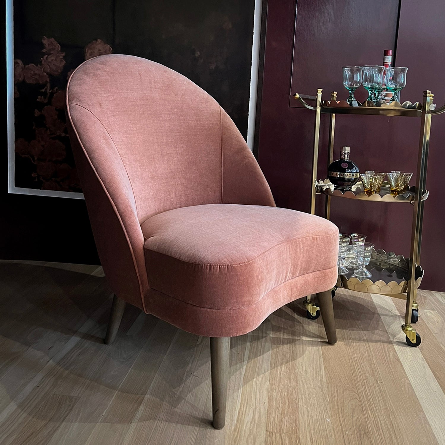 Savoie Armless Chair in Warm Blush Velvet