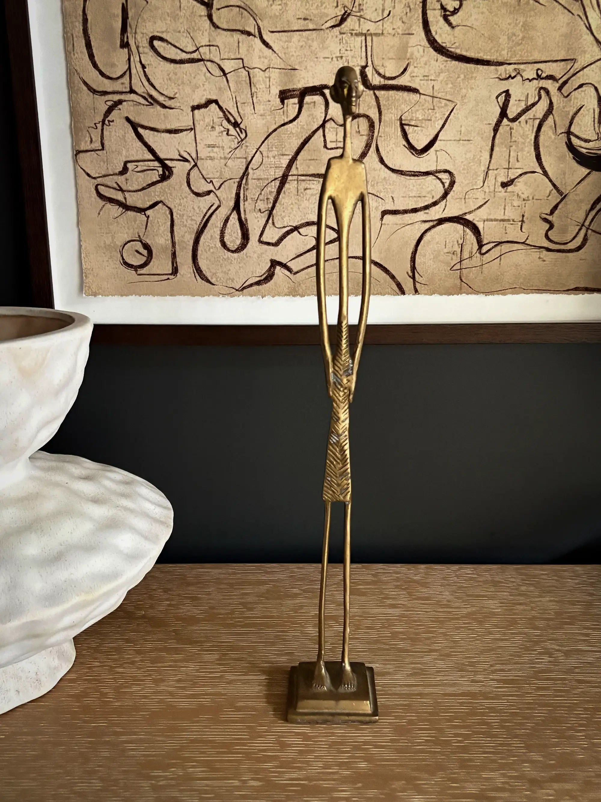 Vintage Brass Elongated African Figure - Mid Century Modern Sculpture