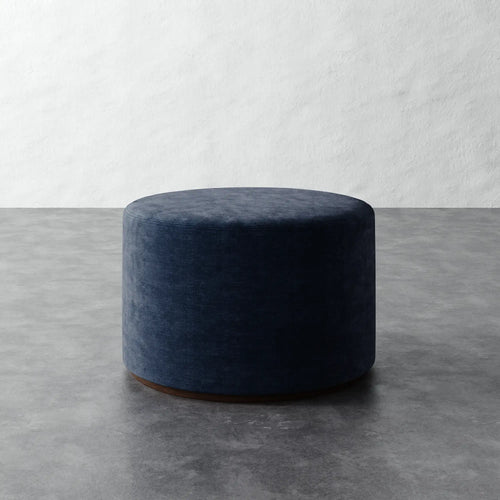 Sophie Round 25in Ottoman - Indigo Strie Velvet