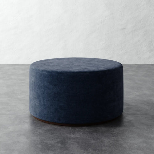 Sophie Round 36in Ottoman - Indigo Strie Velvet