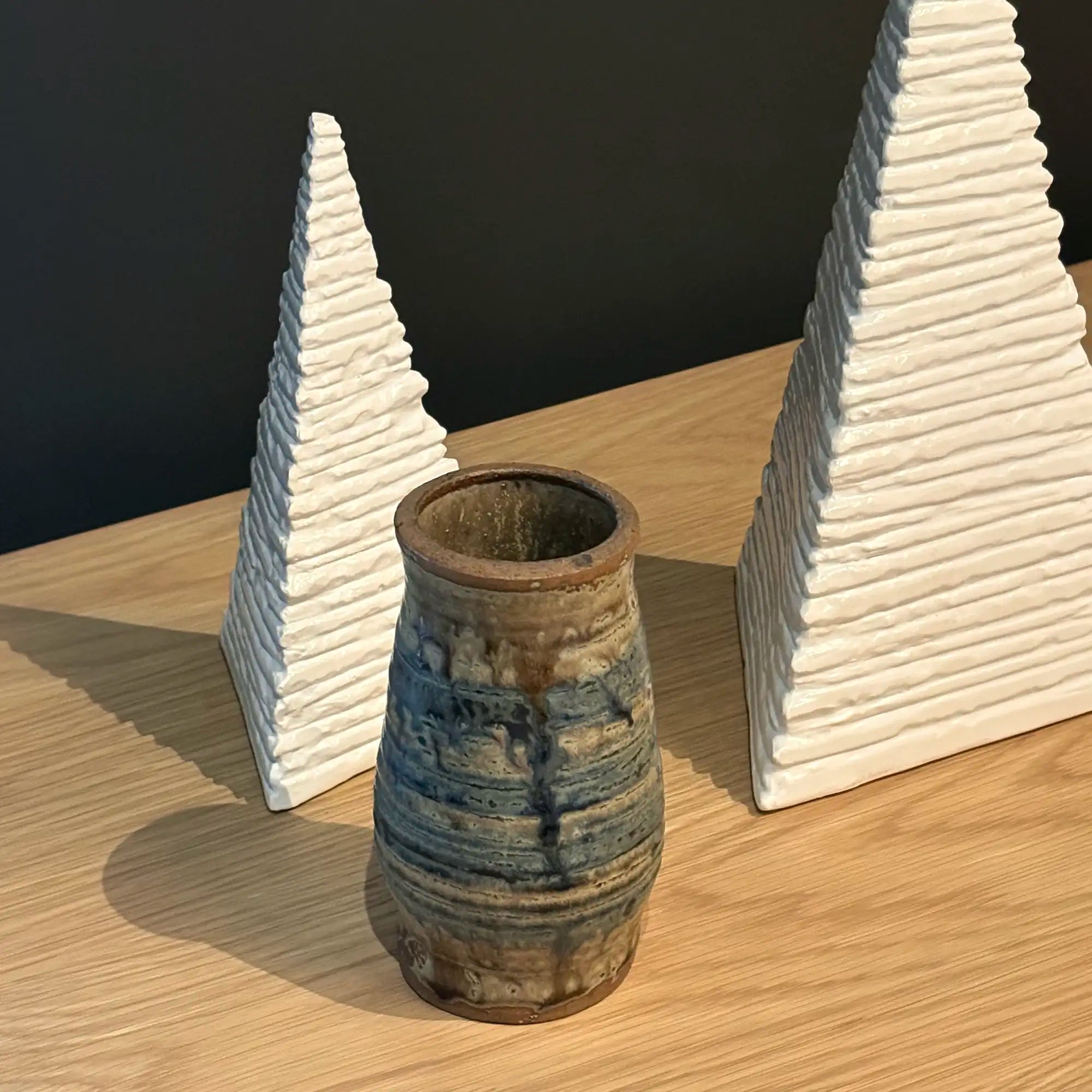 Vintage signed studio pottery striped vase