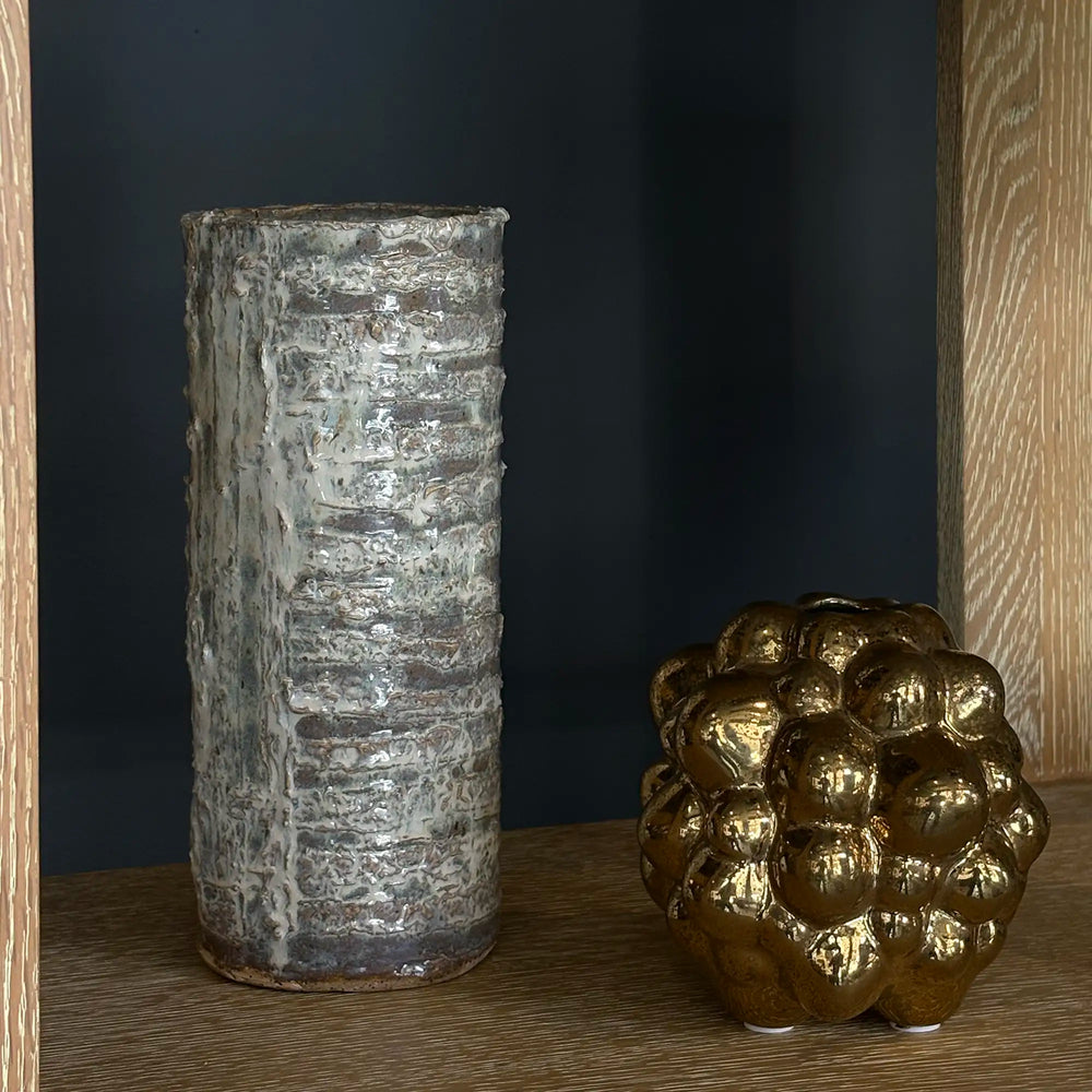 Handmade Tall Cylindrical Ribbed Vase