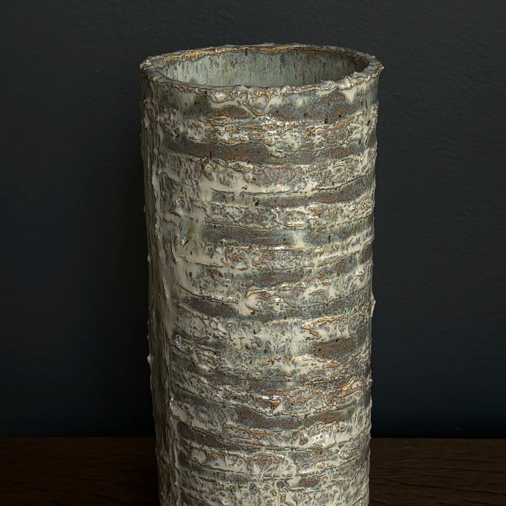 Handmade Tall Cylindrical Ribbed Vase
