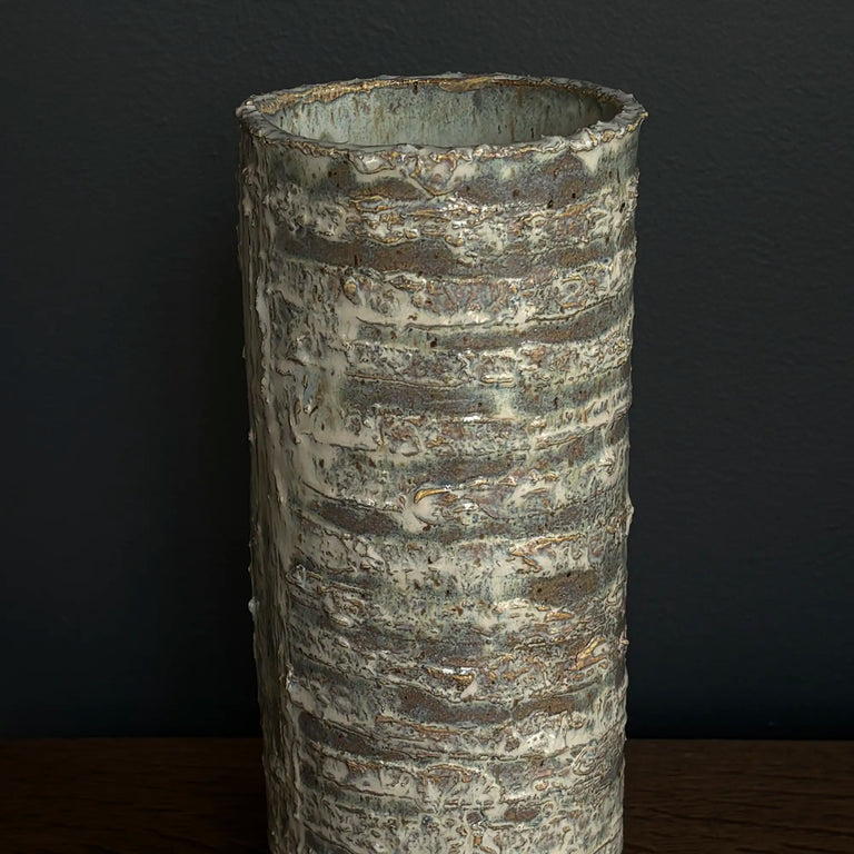 Handmade Tall Cylindrical Ribbed Vase