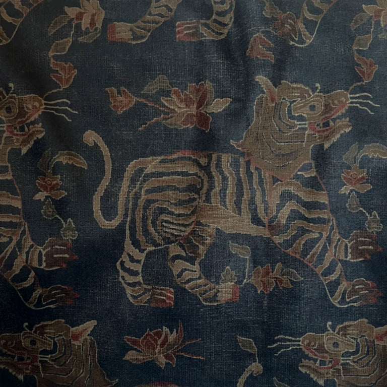 Tiger Velvet Pillow - Indigo