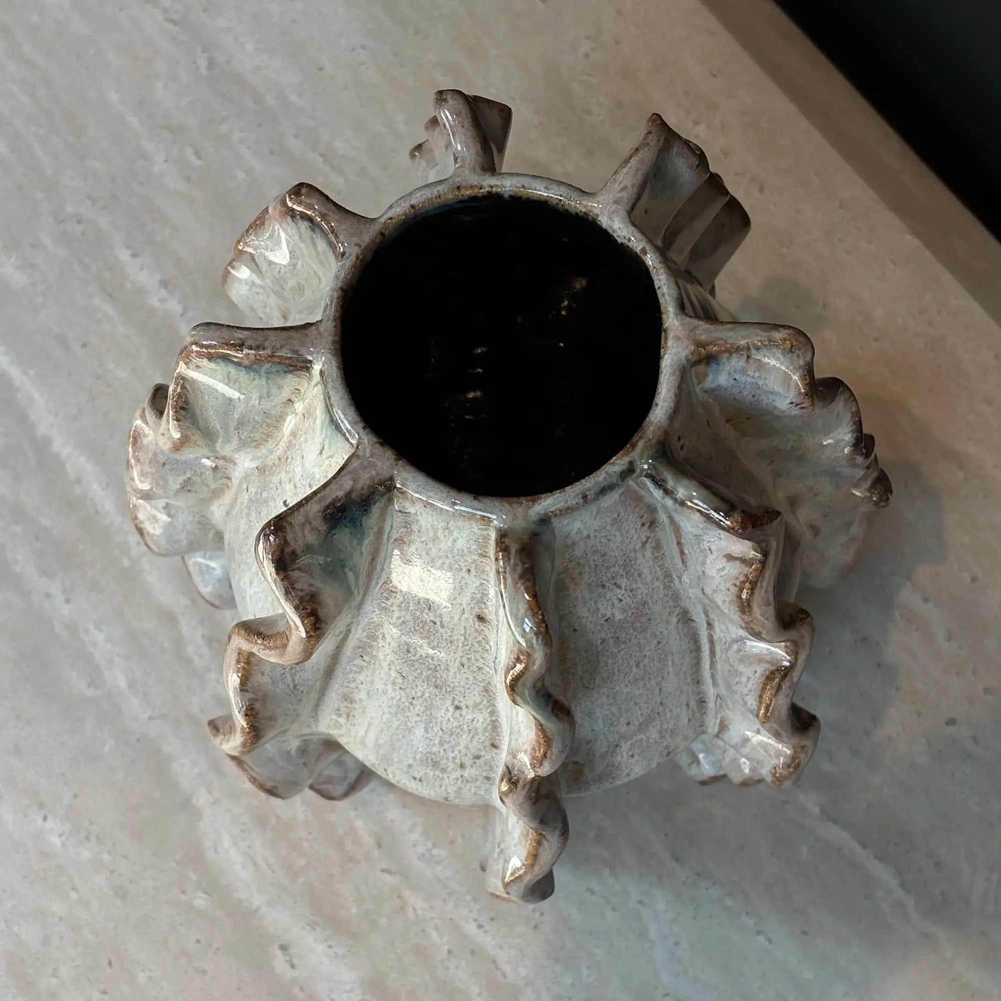 Handmade Ruffled Vase in Reactive Glaze
