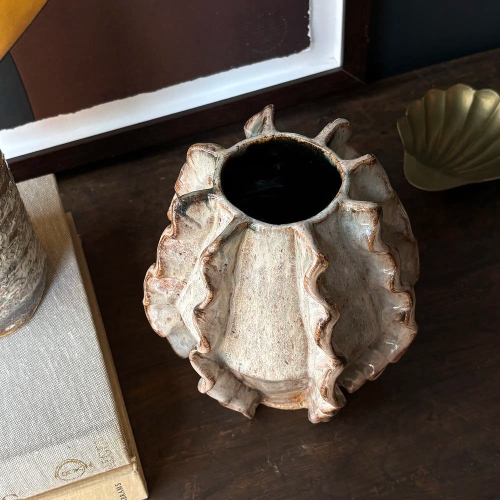 Handmade Ruffled Vase in Layered Glaze