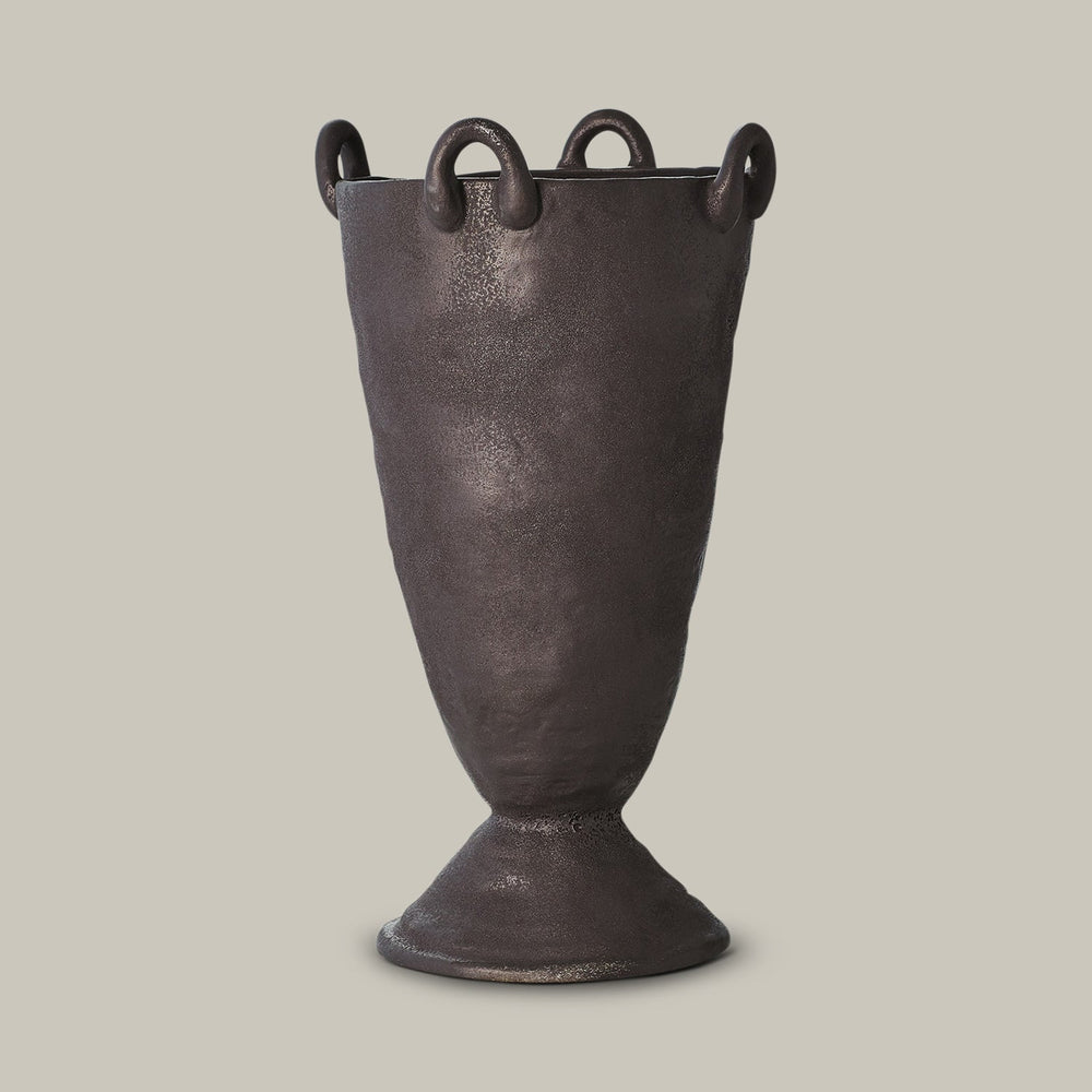 Lemieux et Cie Louis Vase in black, handcrafted footed vessel with sculptural loop handles, shown on neutral studio backdrop.