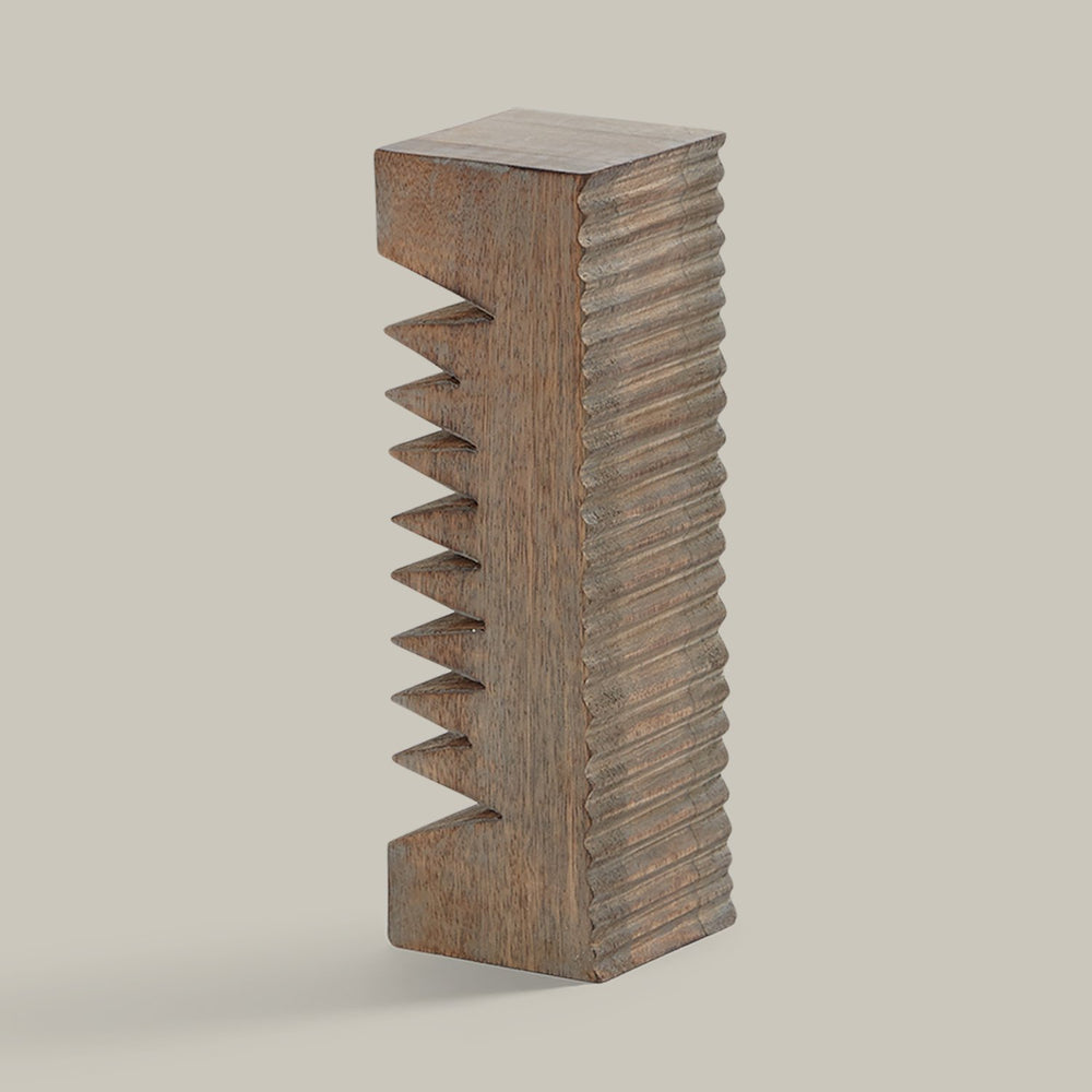 Lemieux et Cie Moret Pillar, sculptural wooden pillar with stepped geometric profile, decorative accent shown on neutral studio backdrop.