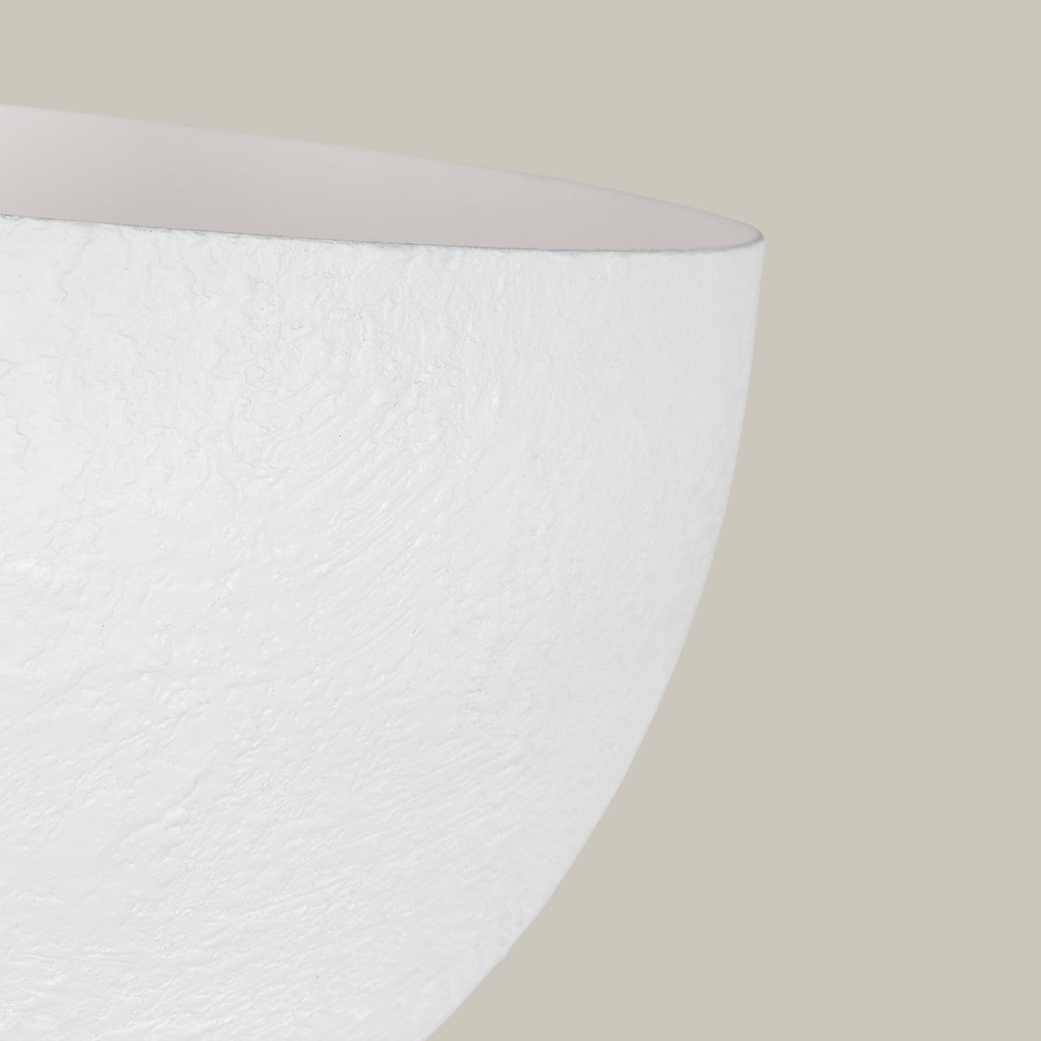 Lemieux et Cie Beaunay Large Chandelier, a luxury lighting fixture in steel and cast plaster with a close-up of textured bowl-shaped shade on an off-white background.