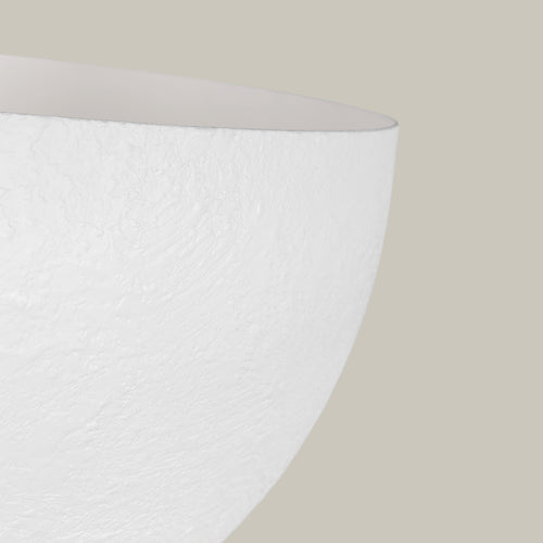 Lemieux et Cie Beaunay Large Chandelier, a luxury lighting fixture in steel and cast plaster with a close-up of textured bowl-shaped shade on an off-white background.