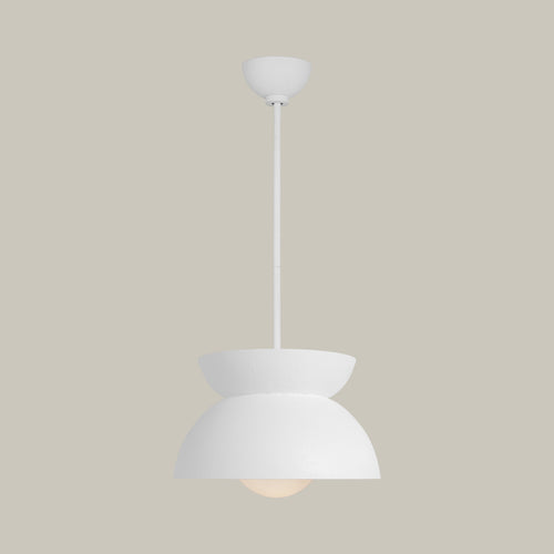 Lemieux et Cie Beaunay Medium Pendant, a handcrafted lighting fixture in steel, cast plaster, and milk glass with round bowl-shaped shade and visible bulb.