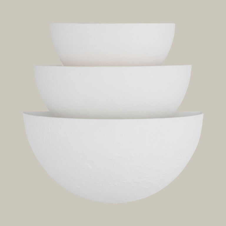 Lemieux et Cie Beaunay Tiered Sconce, a handcrafted luxury lighting fixture in steel and cast plaster with three bowl-shaped shades and sculptural European-inspired design.