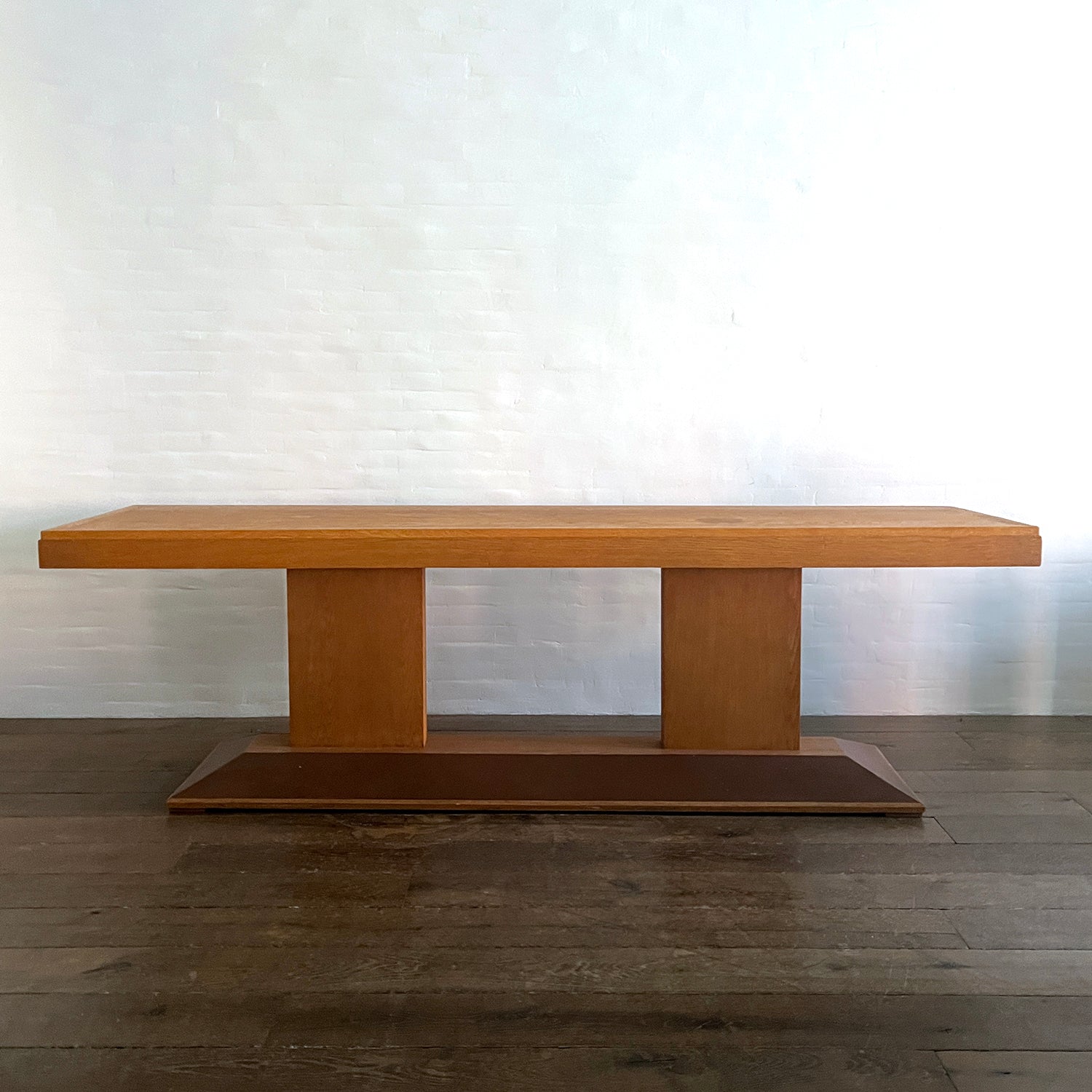 Oak and Leather French Console circa 1940's