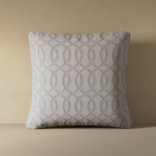Linen luxury pillow with ecru-on-white architectural lattice pattern on linen with natural slub texture