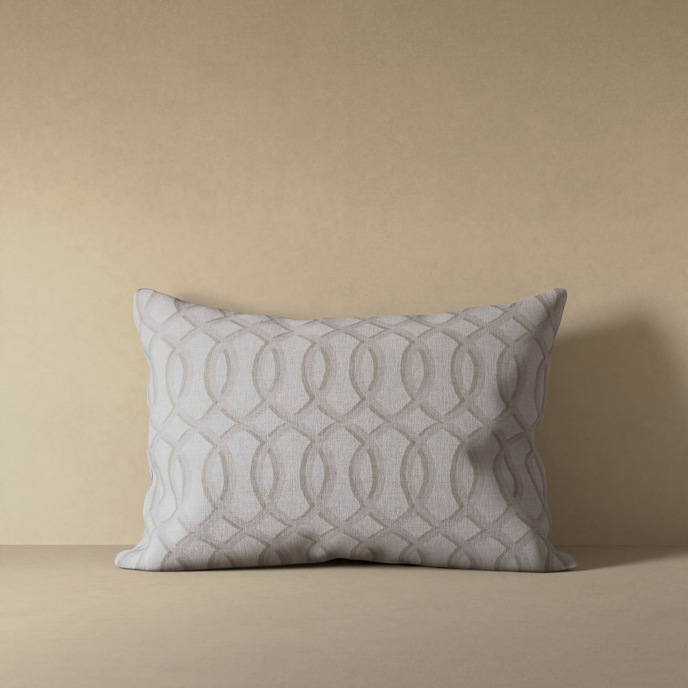 Linen luxury pillow with ecru-on-white architectural lattice pattern on linen with natural slub texture