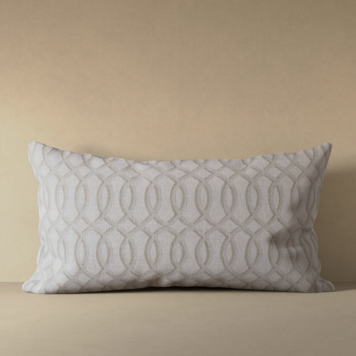 Linen luxury pillow with ecru-on-white architectural lattice pattern on linen with natural slub texture