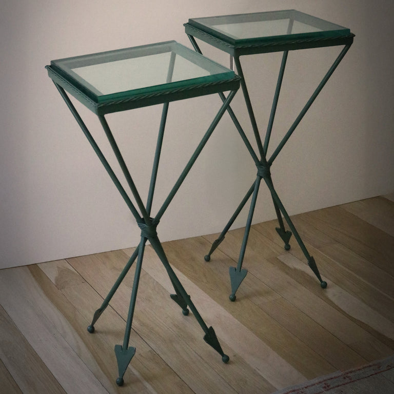 Striking French Arrow Iron Table Attributed to Maison Jansen - Set of 2