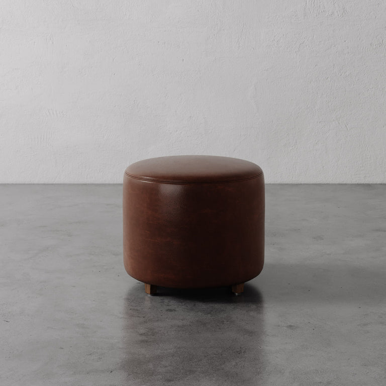 Fabien Leather Round Ottoman - 22"