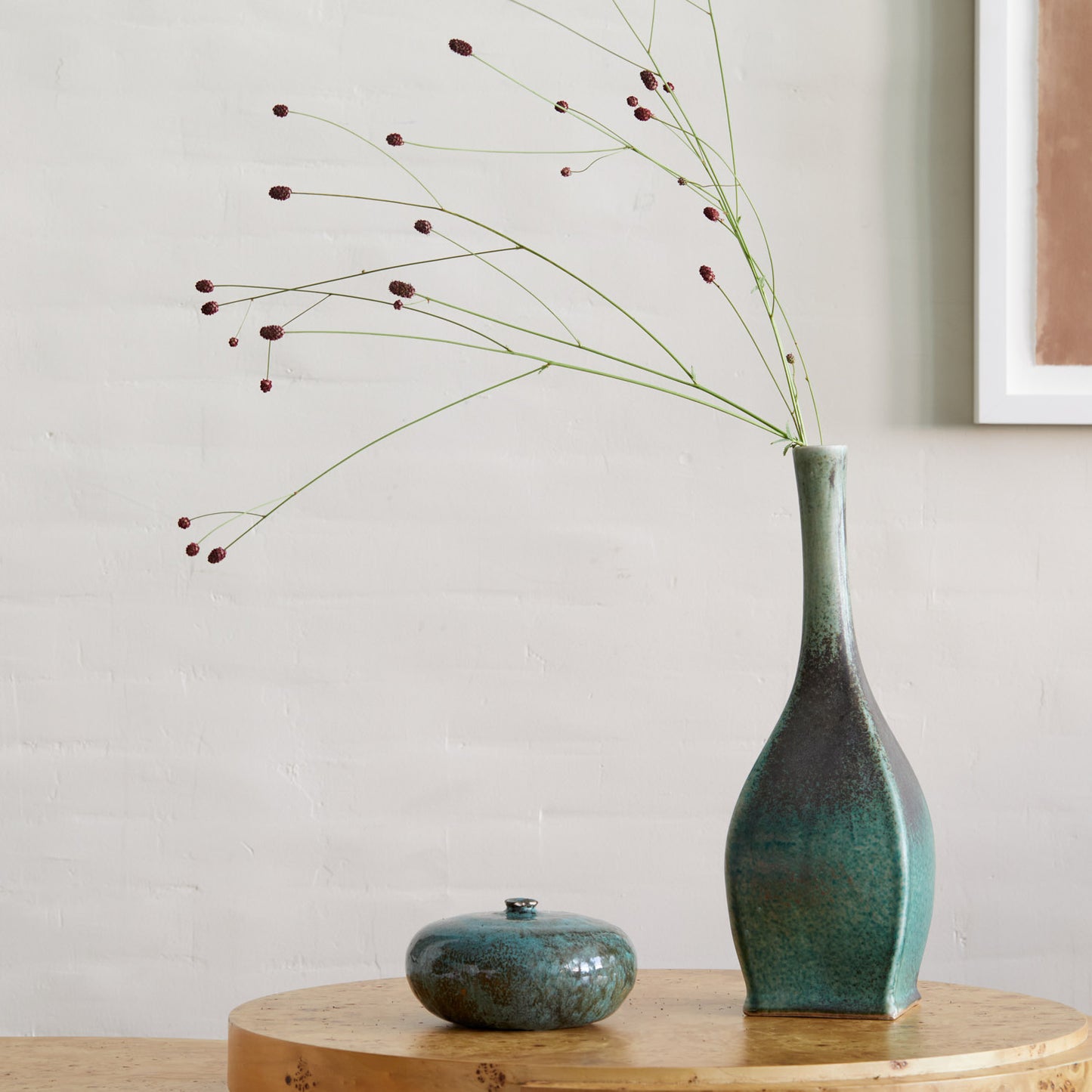 Squat Midcentury Bud Vase in Reactive Glaze - Compact Artistry