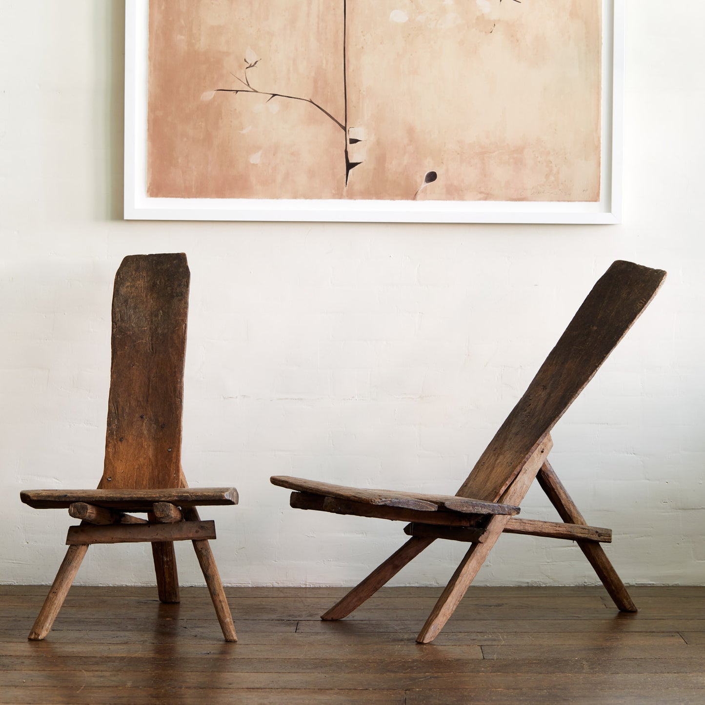 Late 19th Century Rustic Handcarved Gazing Chairs - Embrace the Wabi-Sabi Aesthetic