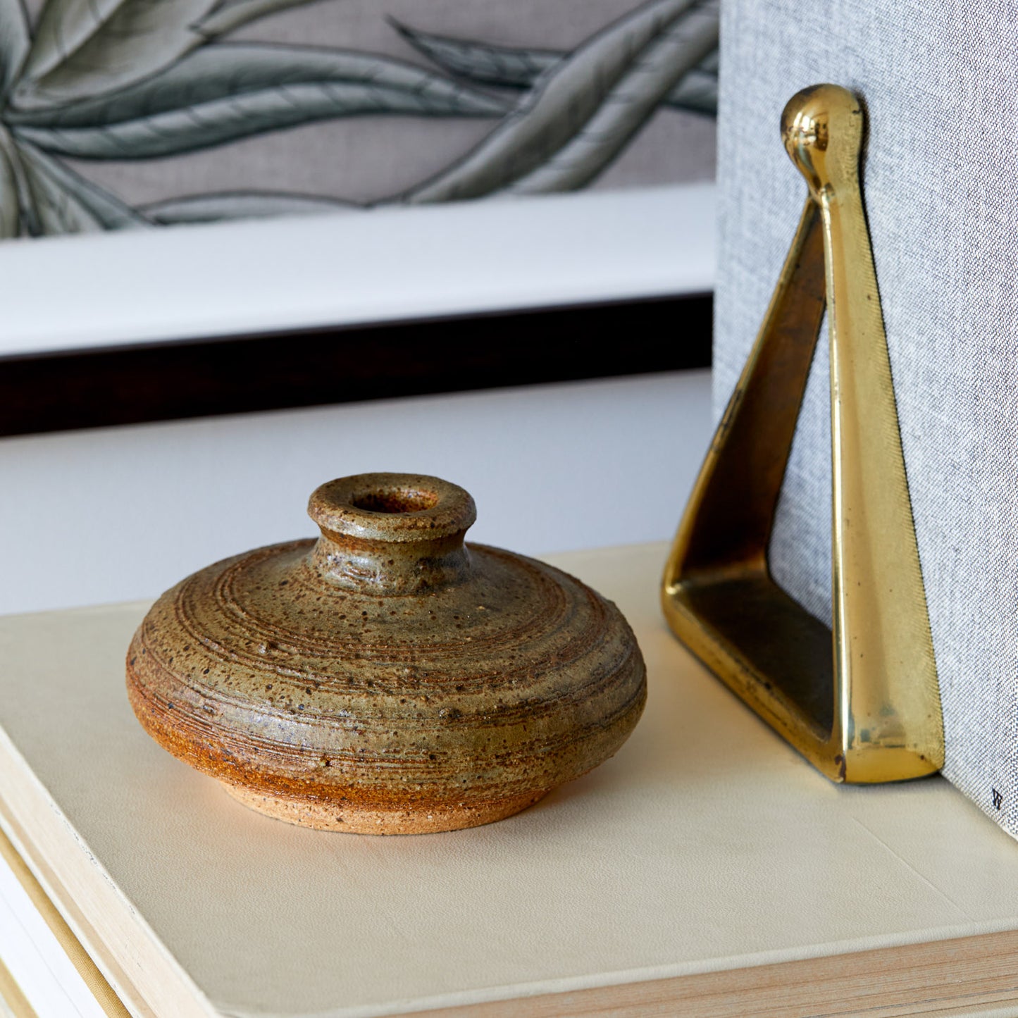 Pair of Solid Brass Midcentury Geometric Bookends - Form and Function