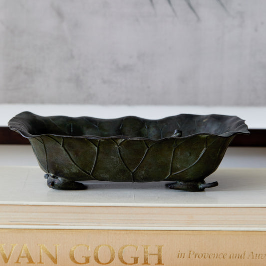 Bronze Rectangular Frog Bowl - Japanese Art Nouveau Inspiration