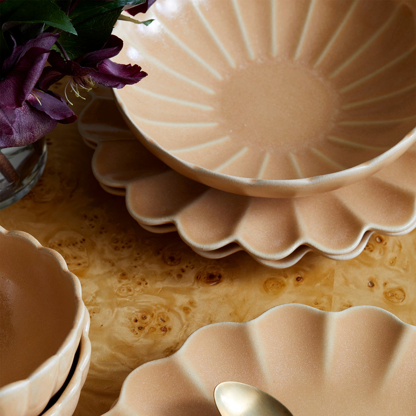 Dhalia Stoneware Pasta Bowl, Set of 4 (Camel) - Preorder