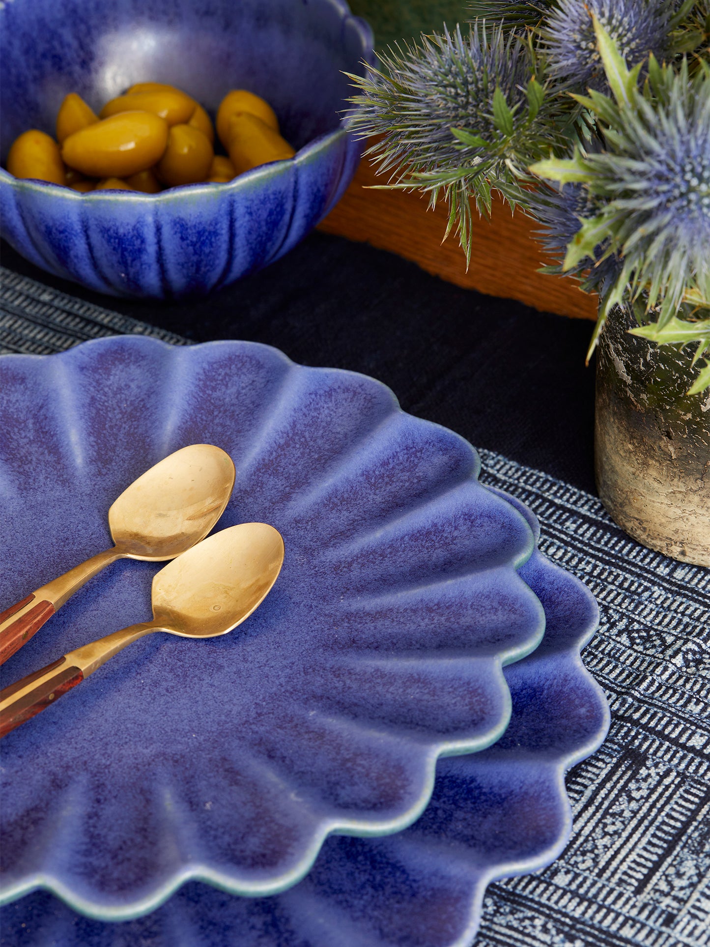 Dhalia Stoneware Dinner Plate, Set of 4 (Blue) - Preorder