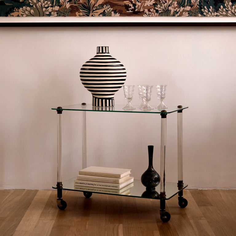 French Two-Tier Bar Cart with Glass Legs, c. 1950
