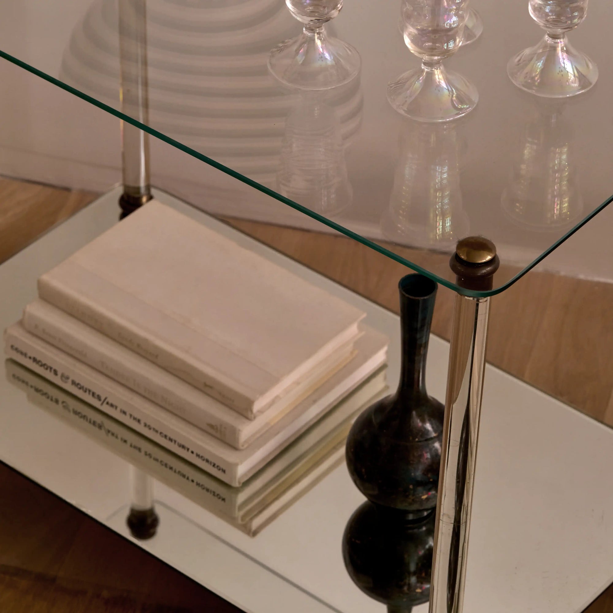 French Two-Tier Bar Cart with Glass Legs, c. 1950