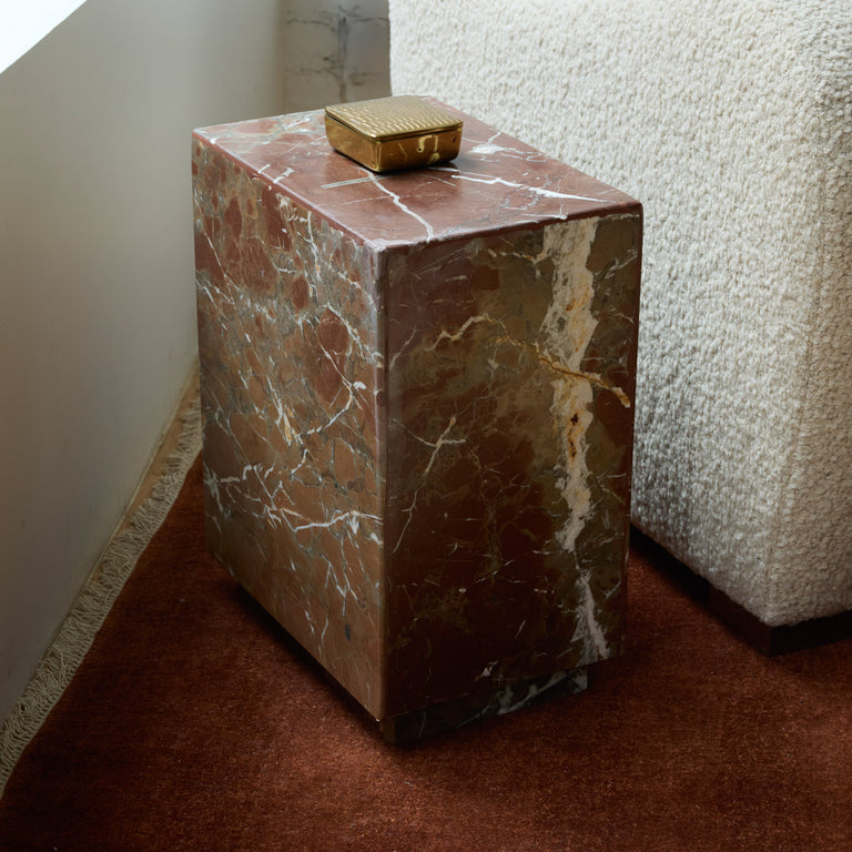 Incredible Vintage Rosso Levanto Marble Pillar Table - 2 Available