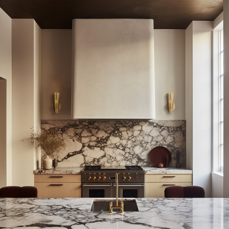 Lemieux et Cie Plivot Single Sconce, a designer lighting fixture on a kitchen wall above a marble countertop, highlighting the space with soft daylight.