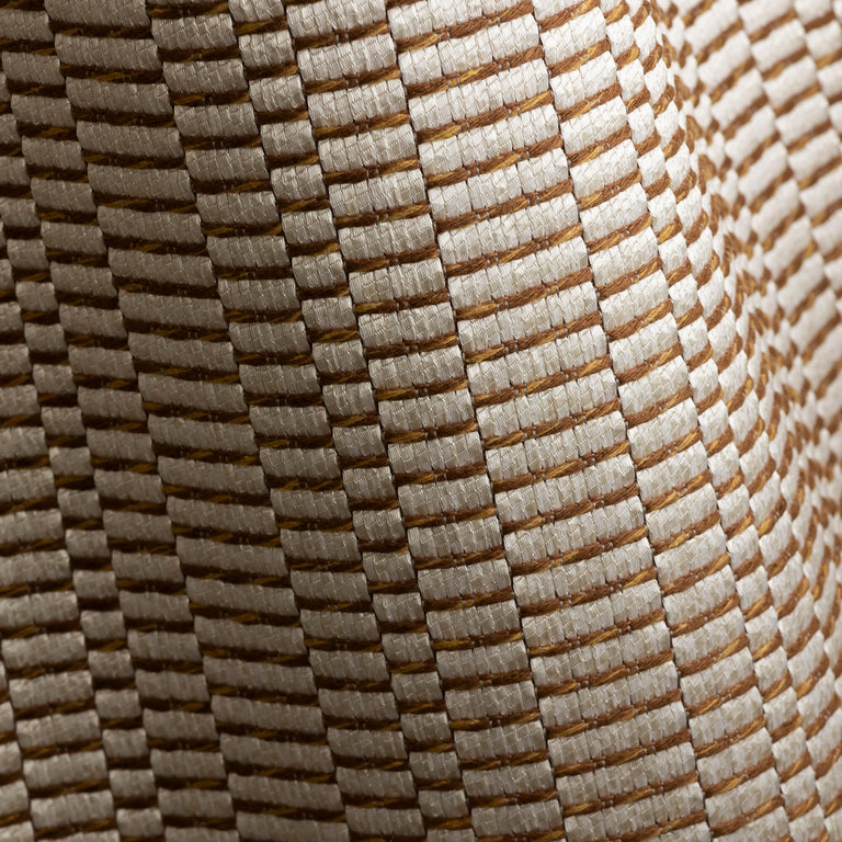Apollo Nacre geometric jacquard upholstery fabric by Metaphores, part of Hermes' textile division, in pearly taupe and cream