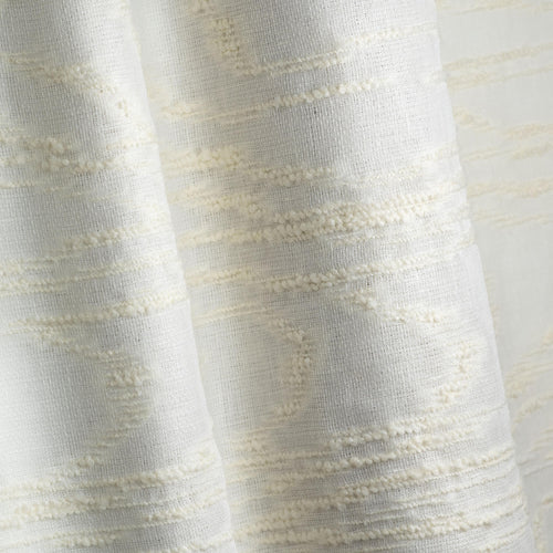 Vapeur Riz linen sheer curtain fabric by Metaphores, part of Hermes' textile division, in ivory with a moire motif and tiny wool pompoms