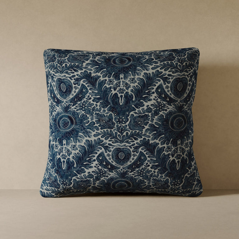 Toile De Rouen Velvet Pillow - Indigo