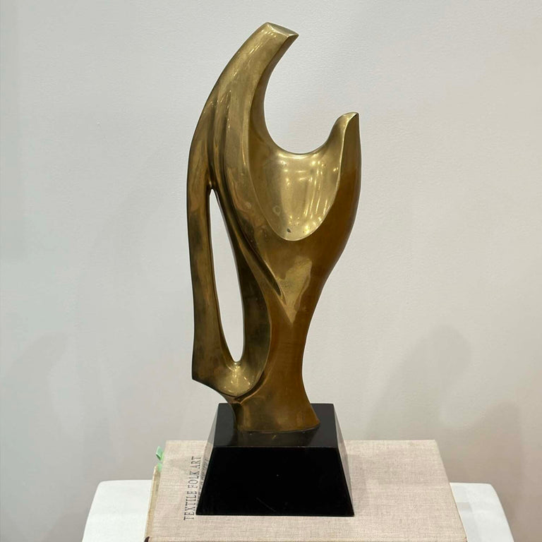 Abstract Modern Brass Sculpture on Wood Base by Alain Chervet