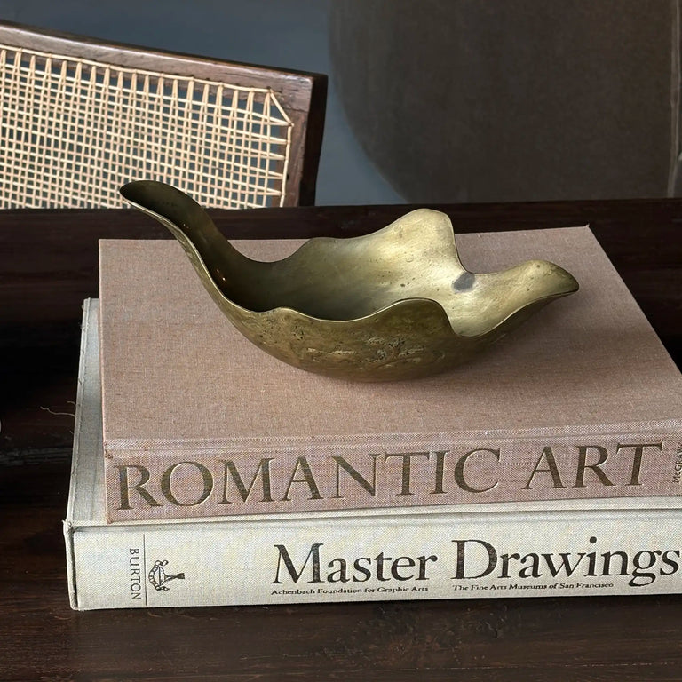 Vintage Mid-Century Brutalist Brass Centerpiece Bowl / Sculptural Catchall