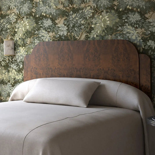 Lemieux et Cie soft white heavy linen pillow cover and coverlet on the walnut burl avenir bed