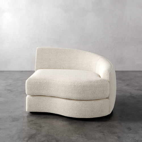 Lemieux Et Cie Rulmann Right Arm Chair Modern beige armchair against a plain gray background