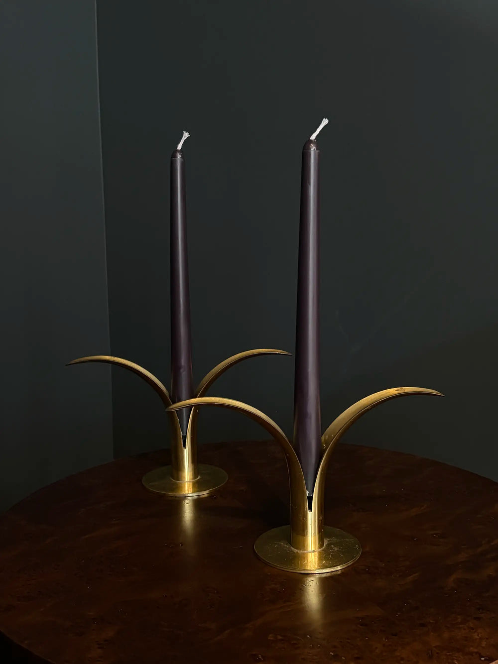 Vintage Ivar Alenius Björk Brass Lily Candlesticks by Ystad Metall, Sweden