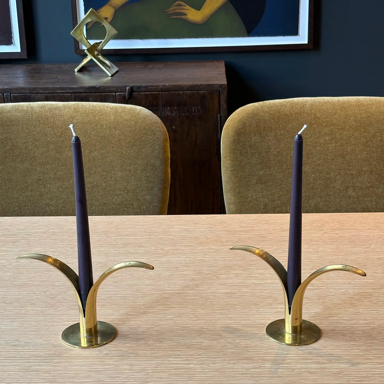 Vintage Ivar Alenius Björk Brass Lily Candlesticks by Ystad Metall, Sweden