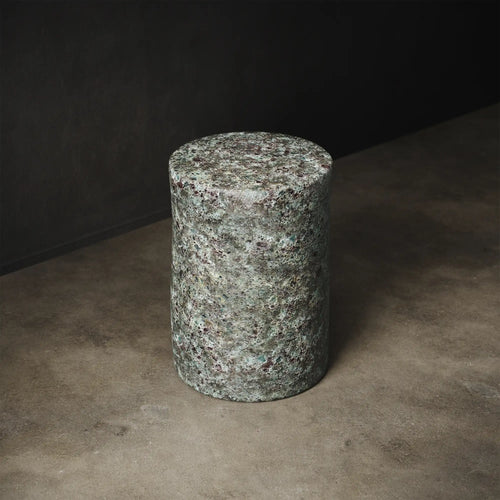 Oxidized Jade ceramic stool and end table with reactive glaze. Handmade for indoor and outdoor use. 