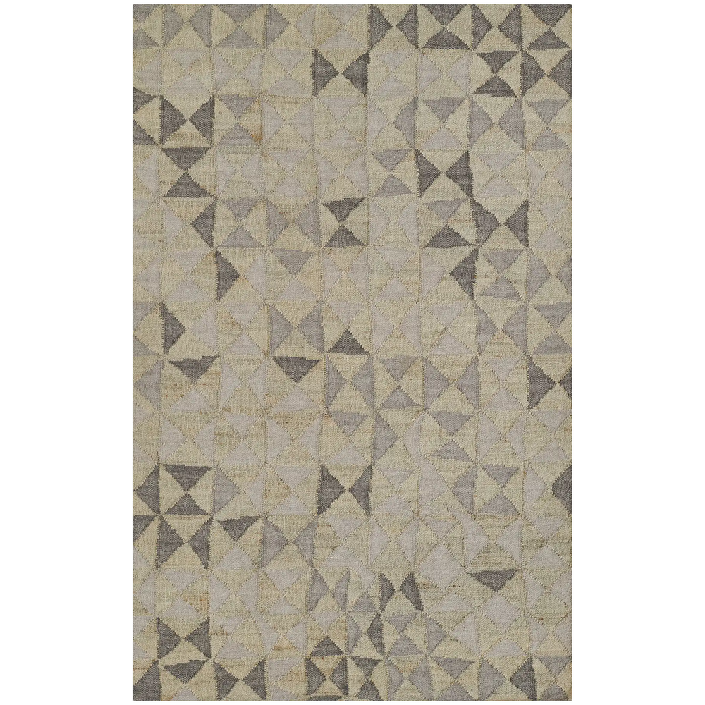 Lemieux et Cie Gurargur rug with geometric triangular pattern in neutral tones, woven area rug shown on white studio backdrop.